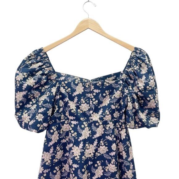 Boden Navy Floral Chintz Bloom Puff Sleeve Cut Out Mini Dress Cotton Size US 4 - Picture 8 of 11